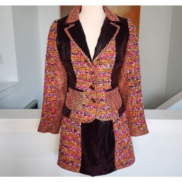 Kristina Popovitch Multicolor Tweed Women's Blazer With Matching Skirt - Picture 1 of 9